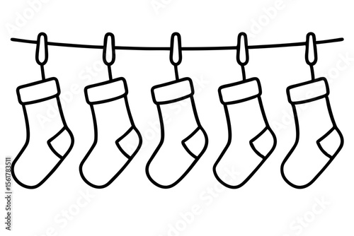 Christmas Stocking Set Minimal Line Art Vector
