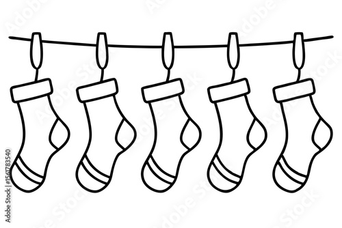 Christmas Stocking Set Minimal Line Art Vector