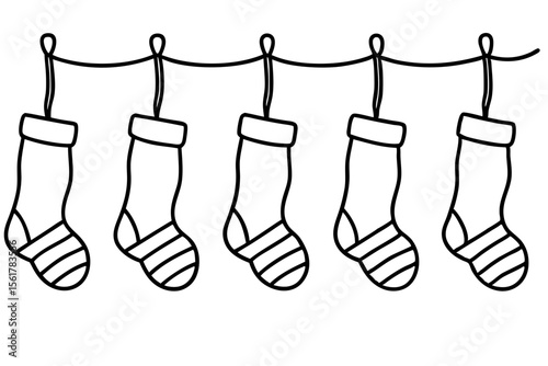 Christmas Stocking Set Minimal Line Art Vector