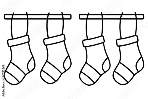 Christmas Stocking Set Minimal Line Art Vector