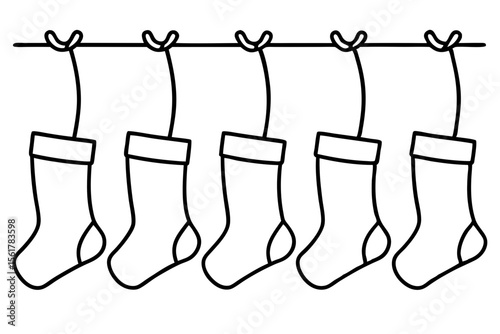 Christmas Stocking Set Minimal Line Art Vector