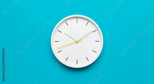 Modern Minimalist Wall Clock on Vibrant Blue Background with Yellow Accents, Perfect for Interior Design, Home Decor, and Contemporary Aesthetics