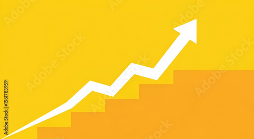 Growth Indicator Graphic Featuring White Arrow and Orange Steps Against Yellow Background for Business Success Concepts