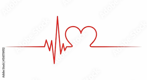 Red Heartbeat Line with Heart Shape Symbolizing Love, Health, and Vitality in Simple Design for Medical or Romantic Themes