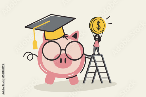 
Education fund, cost and expense in books, course study, saving money to achieve degree and graduation concept
