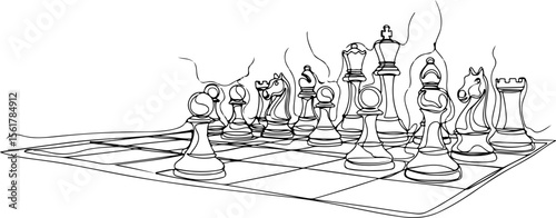 Single Line Chess Vector – Minimalist Continuous Line Art of Chess Pieces