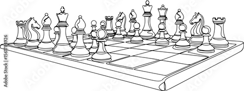 Single Line Chess Vector – Minimalist Continuous Line Art of Chess Pieces