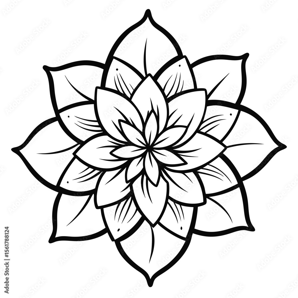 Fototapeta premium Simple black and white cartoon Flower coloring page for children