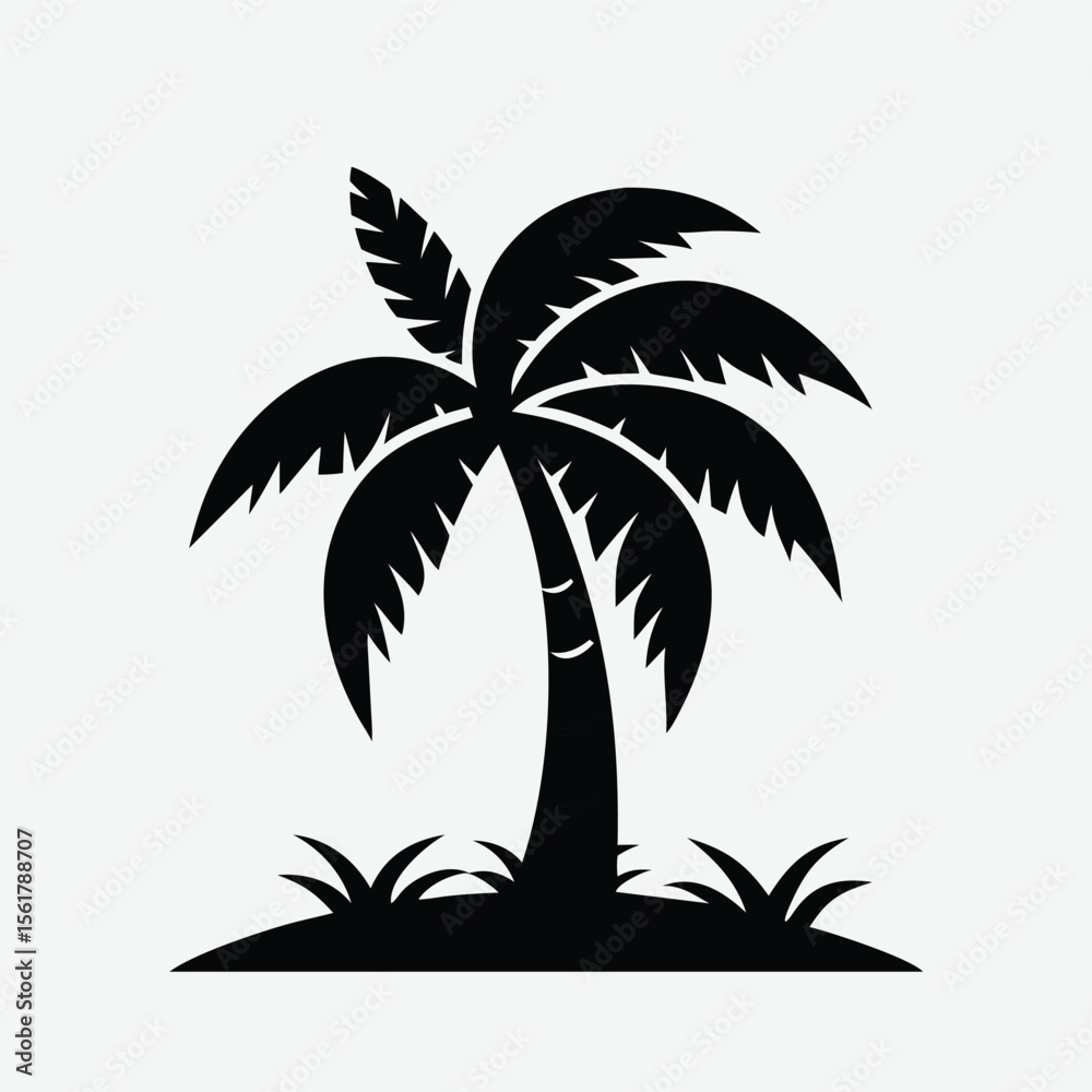 Fototapeta premium Palm Tree Silhouette Vector Icon with Tropical Island Vibe