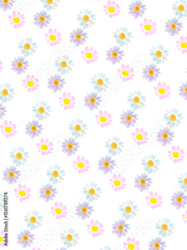 Sfondo con piccole margherite  con petali trasparenti colore lilla e rosa