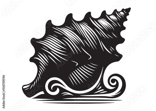 conch shell logo silhouette vector, conch shell logo icon silhouette, silhouette seashell aquatic animal black design, ornate black seashell logo silhouettes vector on a white background