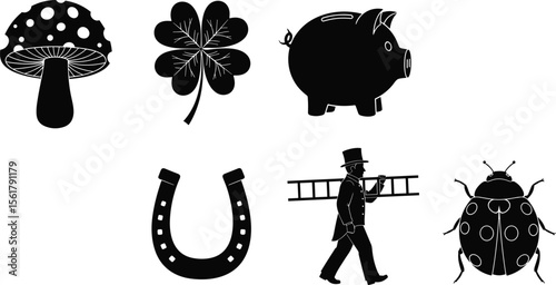 Lucky charm new year's eve elements icons