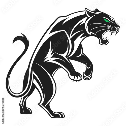 Powerful black panther silhouette atop a hill, perfect for logo design. A stylized silhouette of a black panther perched atop a stylized hill, evoking strength and wildness.