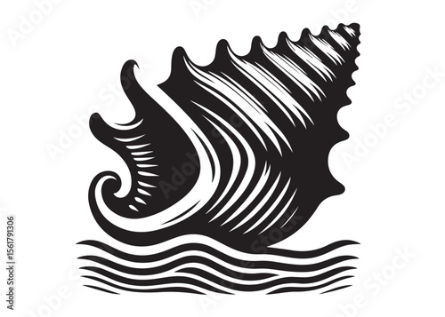 conch shell logo silhouette vector, conch shell logo icon silhouette, silhouette seashell aquatic animal black design, ornate black seashell logo silhouettes vector on a white background