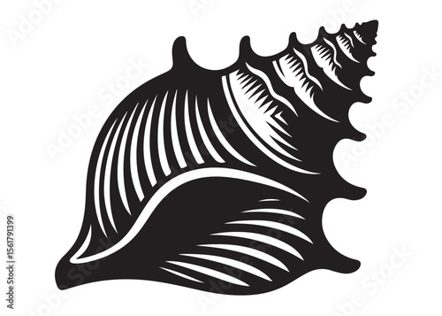 conch shell logo silhouette vector, conch shell logo icon silhouette, silhouette seashell aquatic animal black design, ornate black seashell logo silhouettes vector on a white background