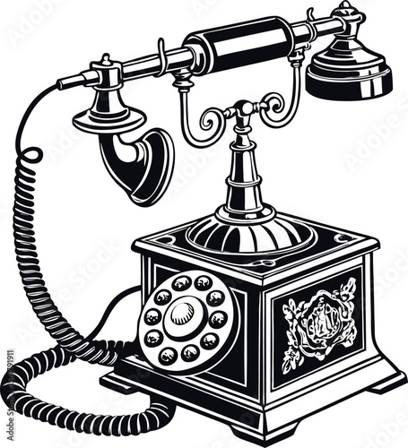 black shadow silhouette of a retro telephone 