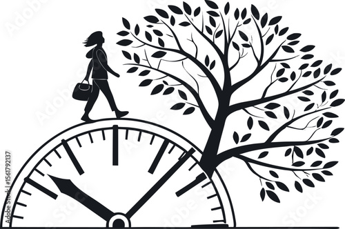 silhouette of a clock with tree branches as hands