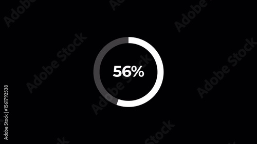 Circle loading animation from 0 to 100% on a transparent background, Loading circle video with alpha channel in 4K
