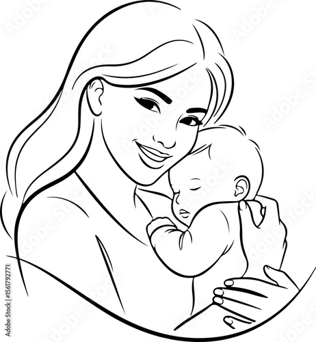 Mother Holding Baby – Single Line Art Depicting Maternal Love
