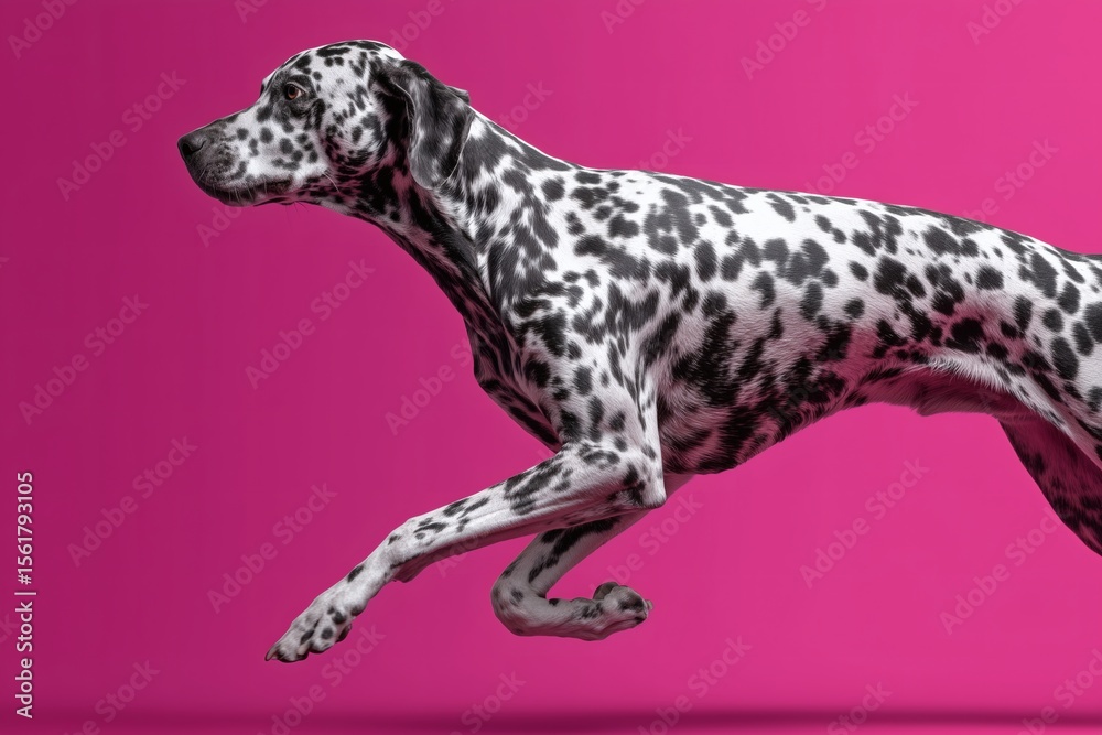 running dalmatian dog, spotted dog pink, concept style speed running dalmatian dog, spotted dog pink, concept style speed