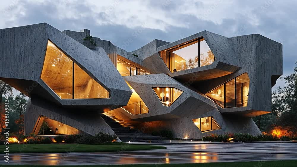 Contemporary concrete house with angular facade