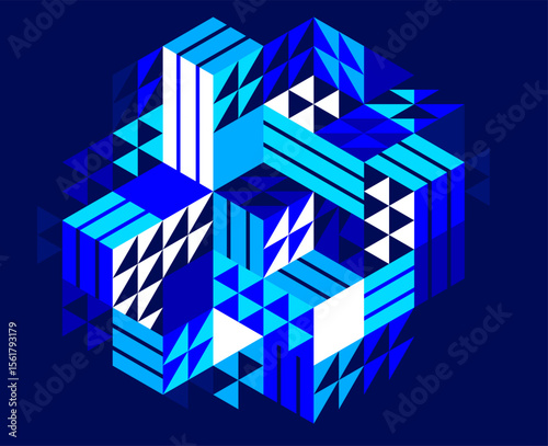Isometric 3D cubes vector abstract geometric background, abstraction art polygonal graphic design wallpaper, cubic shapes and forms lowpoly composition over dark.