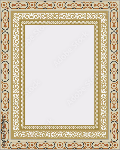 Mughal wall paintings, botanical floral ethnic motif, Indian traditional flower motif, Botanical floral ethnic motif, Traditional indian Mughal floral motif ethnic decorative border pattern design