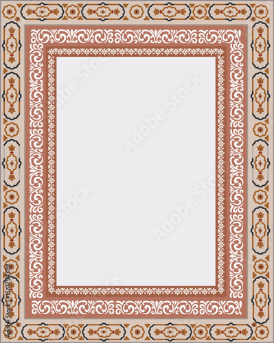 Mughal wall paintings, botanical floral ethnic motif, Indian traditional flower motif, Botanical floral ethnic motif, Traditional indian Mughal floral motif ethnic decorative border pattern design