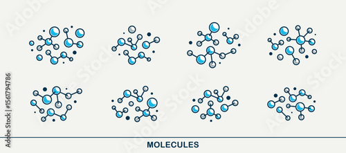 Molecule structure vector icons set, chemistry molecular microscopic structure, science and pharma theme.