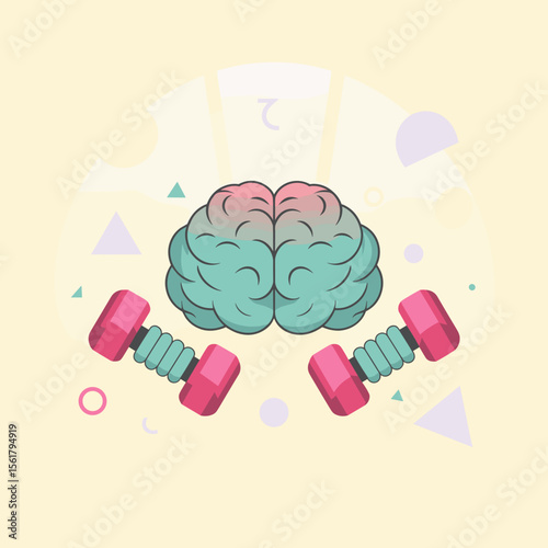 Brain training with dumbbells for mental exercise and strength concept