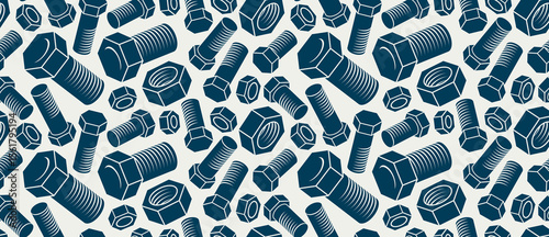 Different size bolts and nuts seamless background, vector repair and maintenance endless wallpaper, fix service workshop, elements easy to use separately.