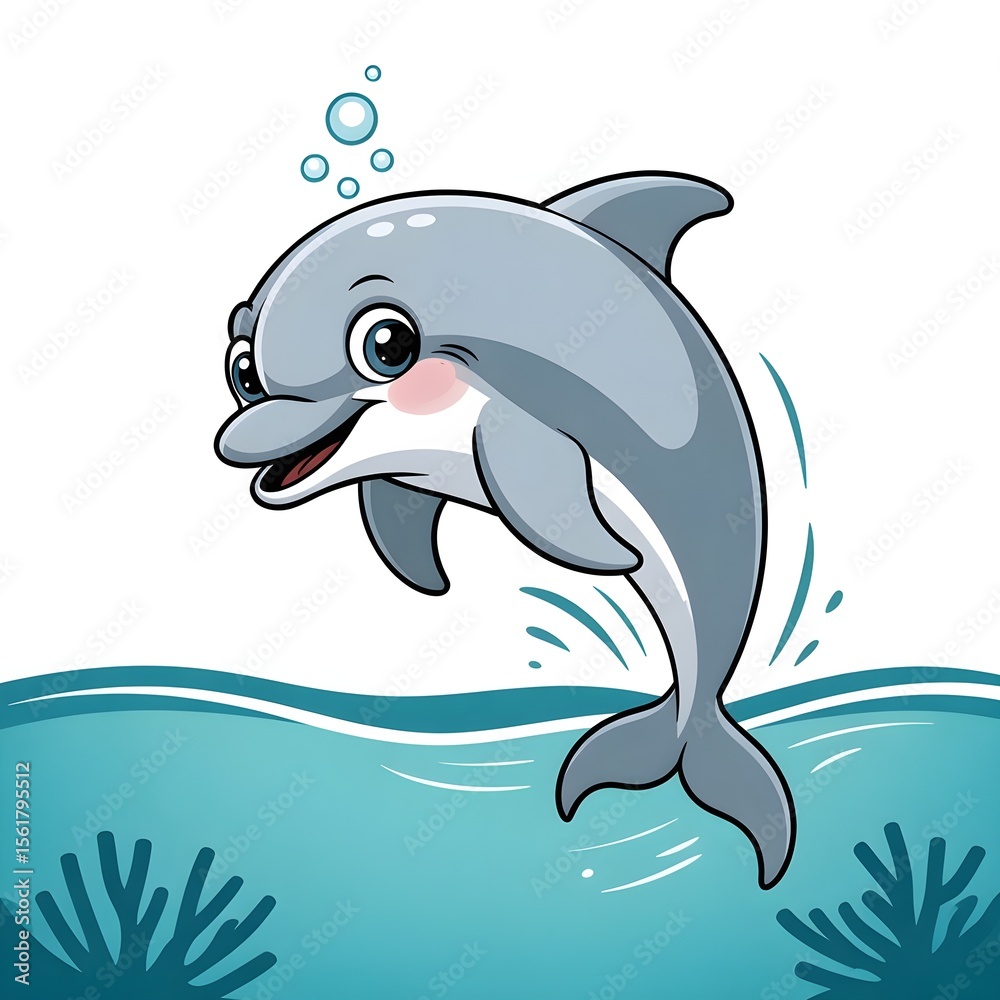 Naklejka premium A cute cartoonish dolphin illustration on white background 