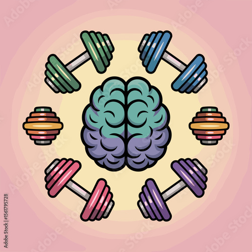 Mental workout: brain dumbbell training exercise for health and fitness concept