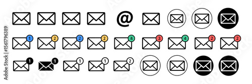 Email icon set, message notification design, vector illustration, communication concept
