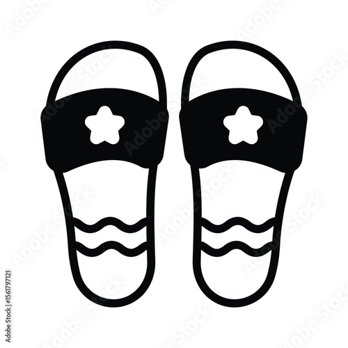 An editable glyph icon showing summer slippers