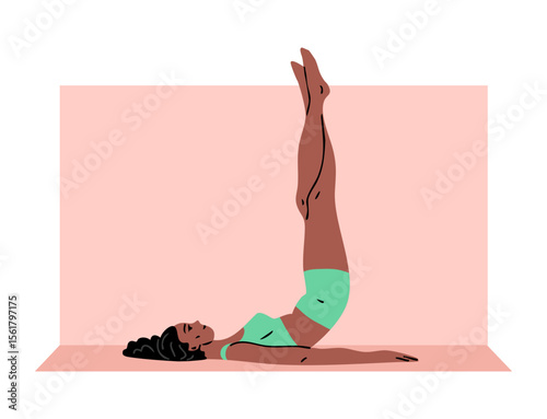 Young beautiful woman doing gymnastics. Girl doing fitness exercises. Stretching and pilates pose. Sport, body beauty and health. Vector illustration isolated on white background
