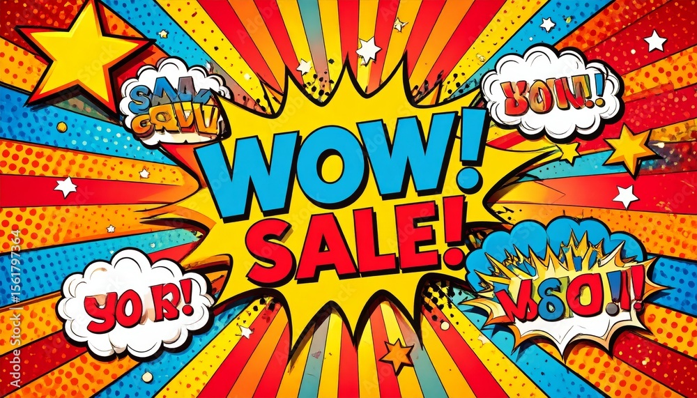 Fototapeta premium Retro comic book-inspired background with explosive shapes, speech bubbles, and bold text