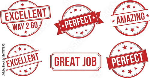 Excellent perfect amazing great job stamps vector graphic design element for achievement and recognition