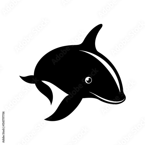 Blue whale head full black silhouette marine giant creature vector illustration