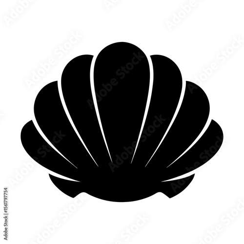 Clam shell full black silhouette underwater seashell shape vector illustration