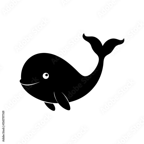 Cartoon whale full black silhouette adorable marine creature vector illustration