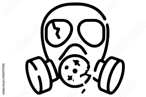 Vector Illustration of Damaged Gas Mask with Cracks and Decay