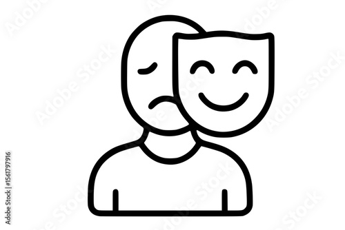 Vector Illustration of a Dual Mask Icon Representing Hidden Emotions