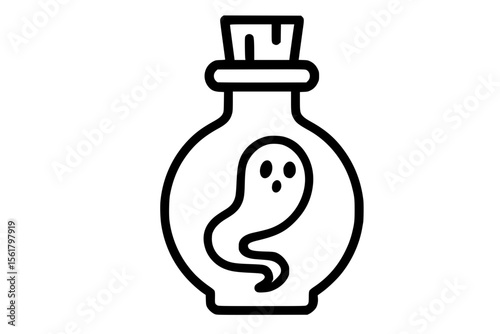 Vector Illustration of a Ghost in a Bottle Icon Representing a Spooky Magic Potion