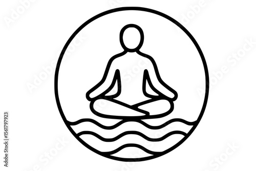 Vector Illustration of Person Meditating Above Flowing Waves