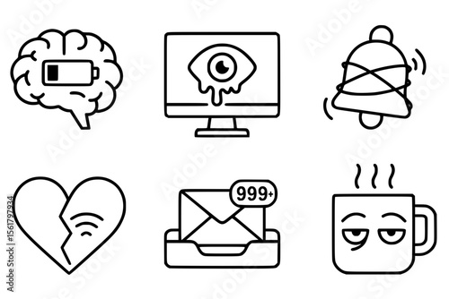 Vector Illustration of Digital Overload Symptoms