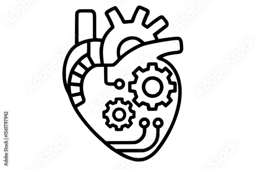 Vector Illustration of Mechanical Heart with Gears and Circuits