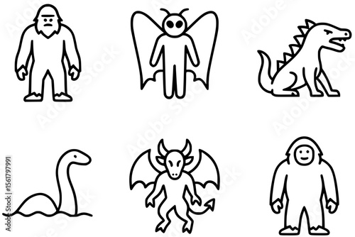 Vector Illustration of Cryptid and Mythical Creature Icons
