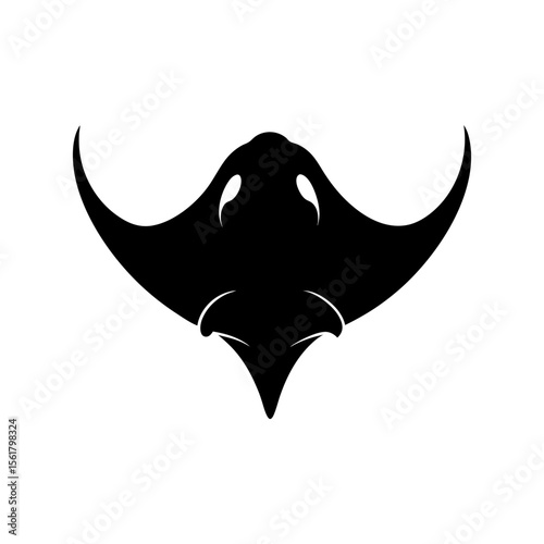 Manta ray head full black silhouette aquatic glider fish vector illustration
