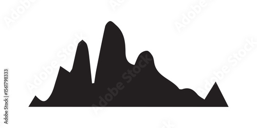 Silhouette of jagged mountain range against a stark white background.